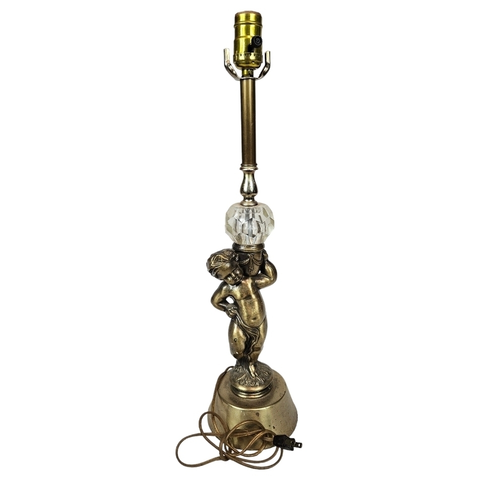 Vintage 60s Brass Cherub Lamp Hollywood Regency Mid Century Modern Table Lamp